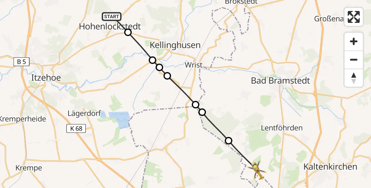 Flugroute Rettungshubschrauber Hohenlockstedt - Heidmoor, 24 Mai 2026, 16:44