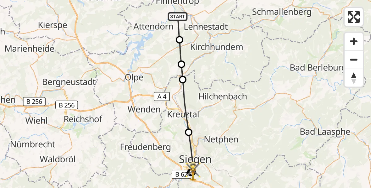 Flugroute Rettungshubschrauber Attendorn - Evangelisches Jung-Stilling Hospital, 24 Mai 2026, 16:44