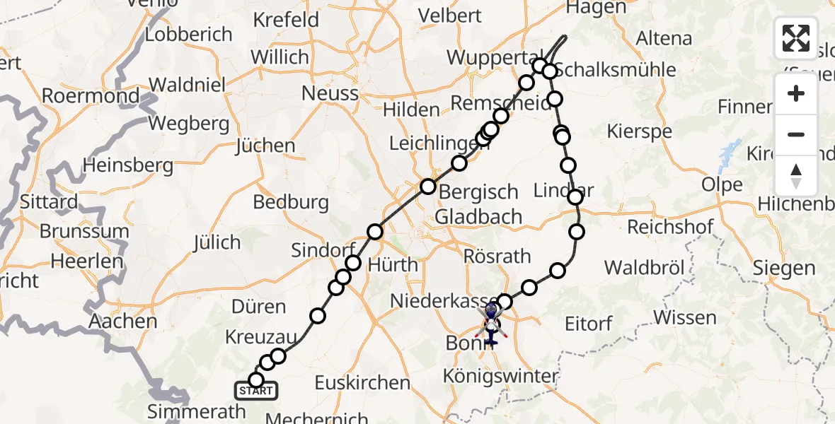 Flugroute Polizeihubschrauber Heimbach - Bonn-Hangelar Flugplatz, 24 Mai 2026, 16:50