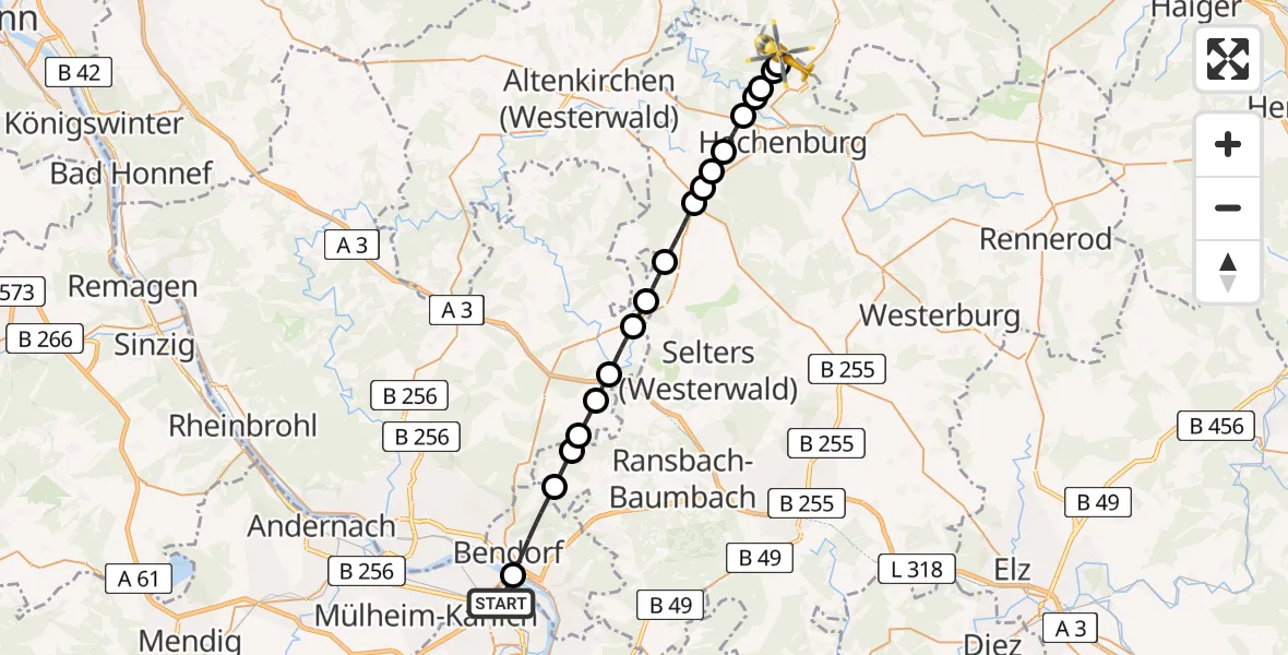 Flugroute Rettungshubschrauber Koblenz - Malberg, 24 Mai 2026, 17:14