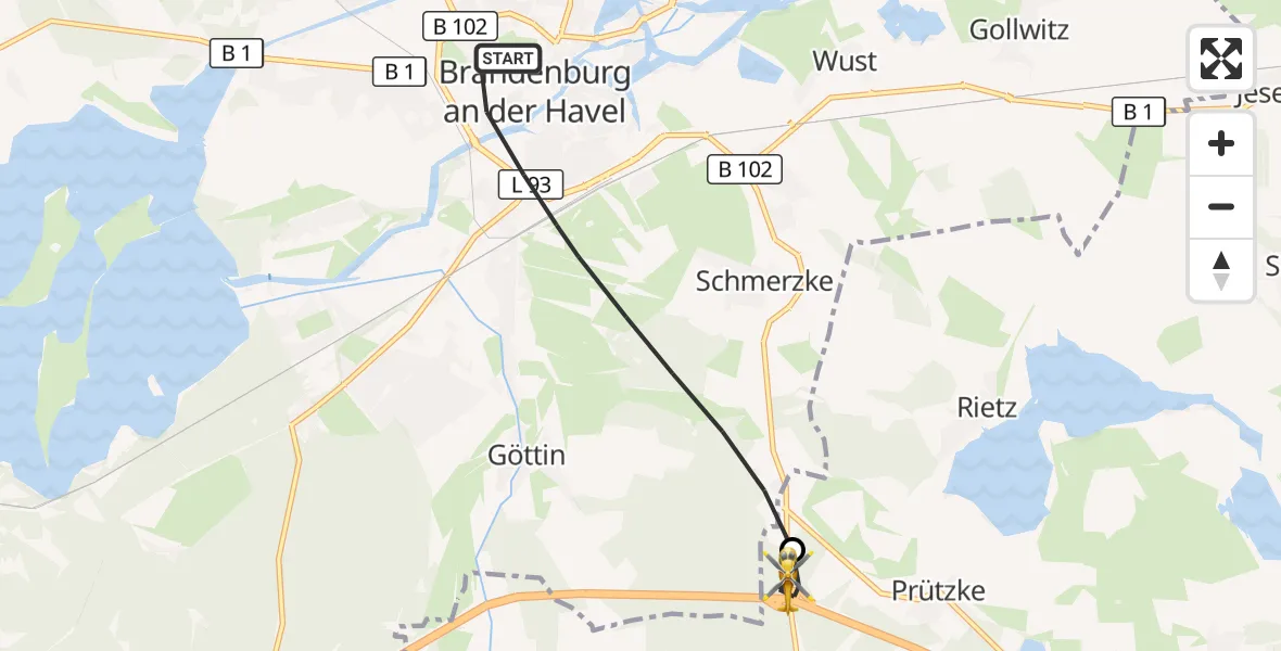 Flugroute Rettungshubschrauber Brandenburg an der Havel - Kloster Lehnin, 24 Mai 2026, 17:20