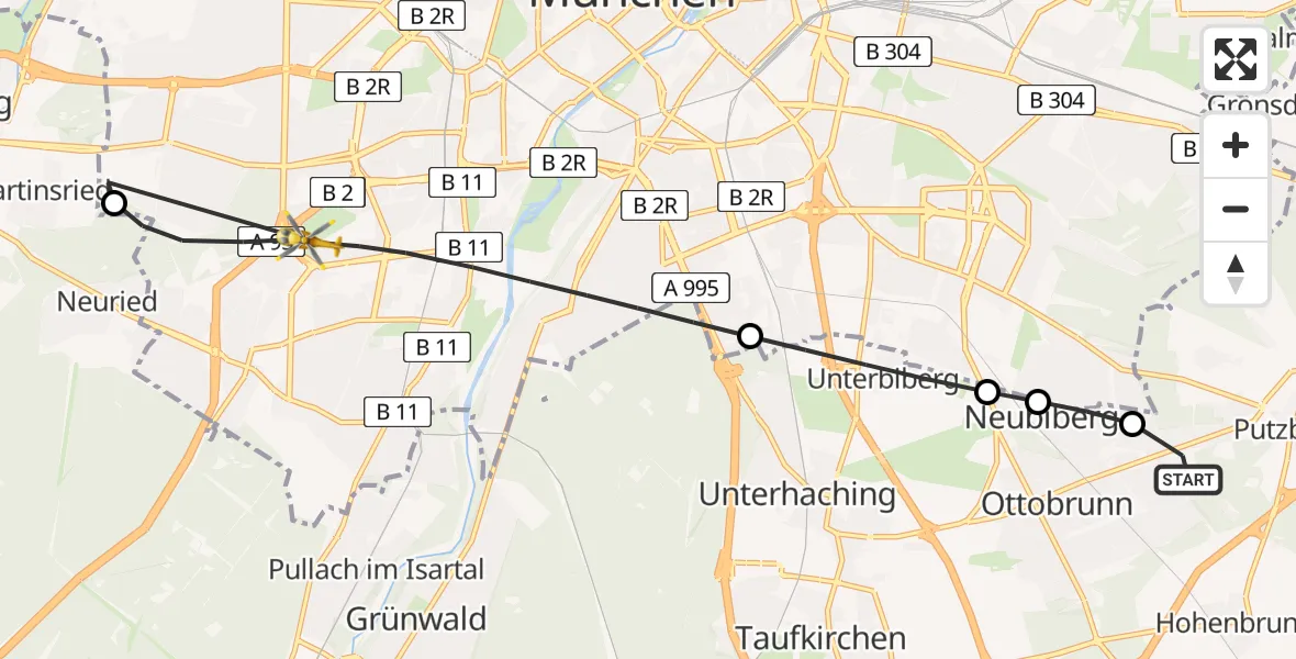 Flugroute Rettungshubschrauber Ottobrunn - München, 24 Mai 2026, 17:23