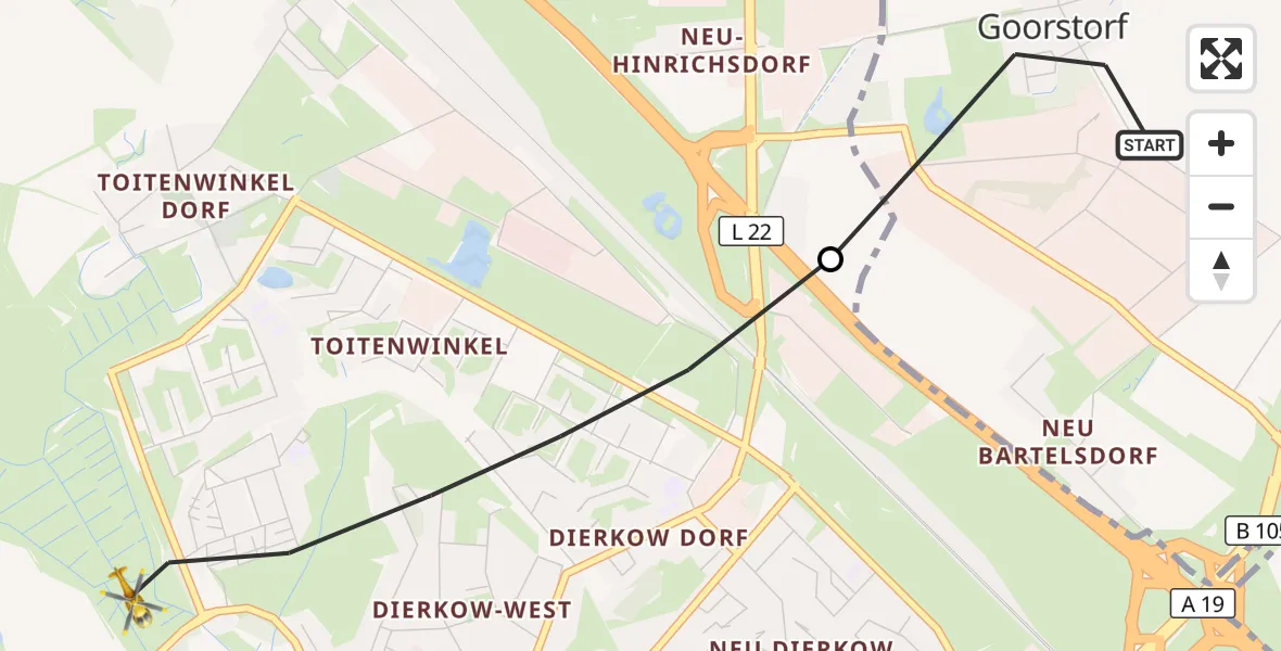 Flugroute Ambulanzhubschrauber Bentwisch - Rostock, 24 Mai 2026, 17:36