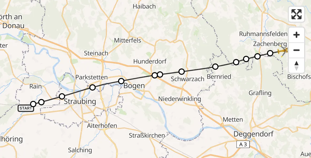 Flugroute Rettungshubschrauber Perkam - Zachenberg, 24 Mai 2026, 17:37