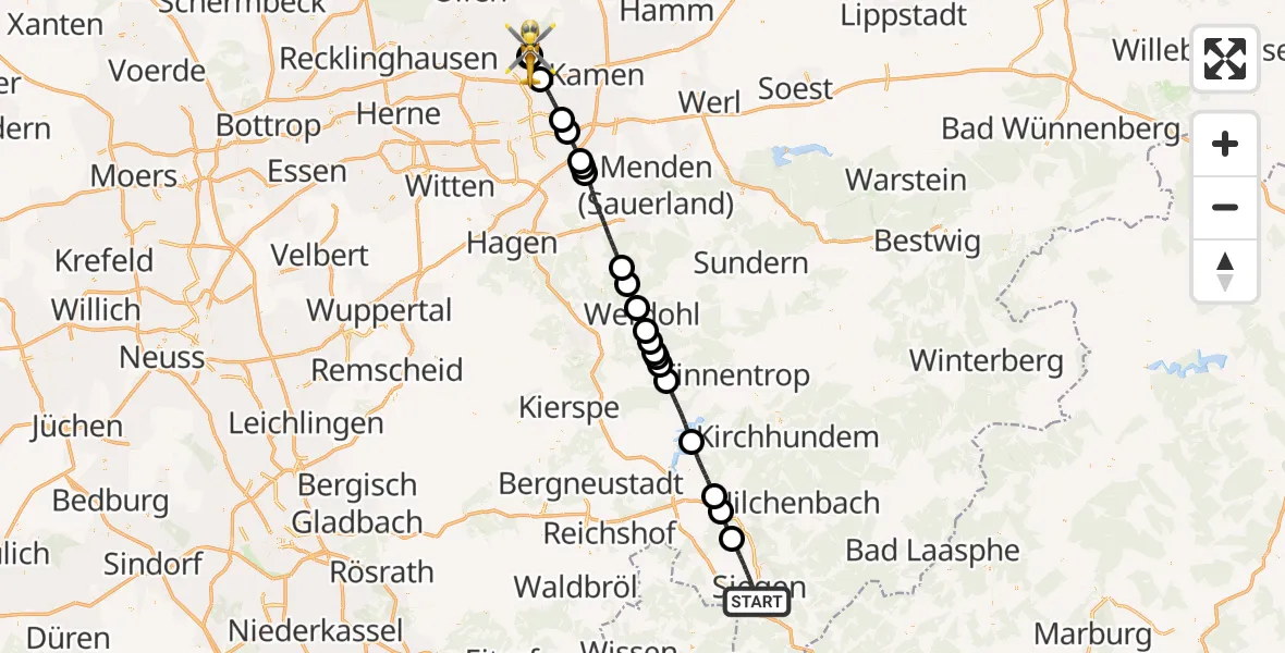 Flugroute Rettungshubschrauber Siegen - Sankt Marien Hospital, 24 Mai 2026, 17:38