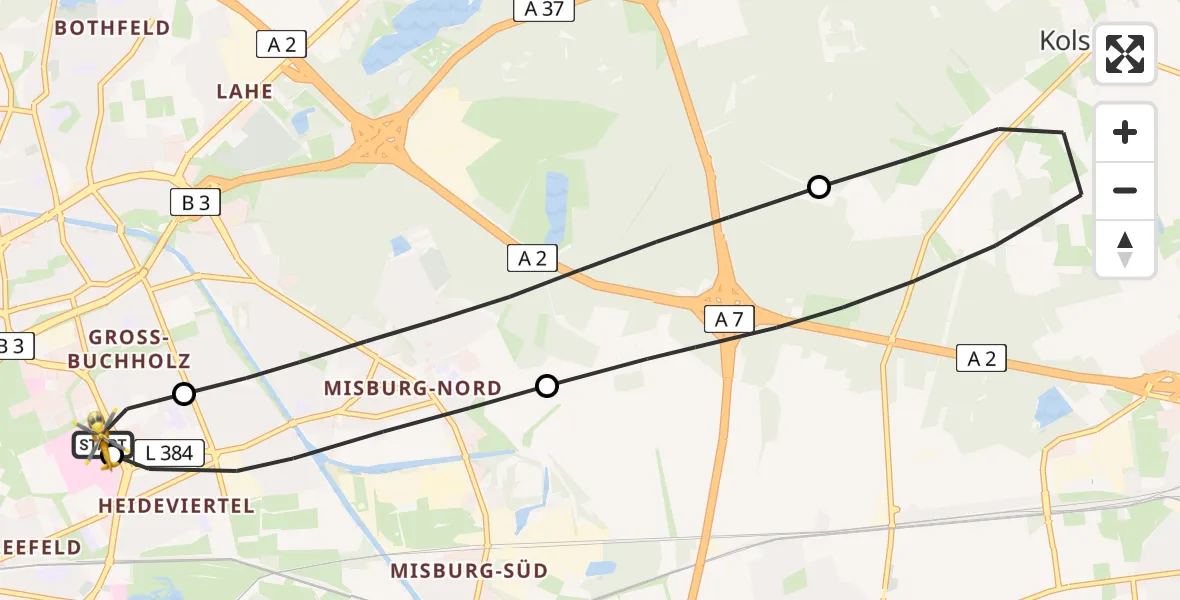 Flugroute Rettungshubschrauber Hannover Luftrettung Hubschrauberlandeplatz (Christoph 4) - Hannover Luftrettung Hubschrauberlandeplatz (Christoph 4), 24 Mai 2026, 17:41