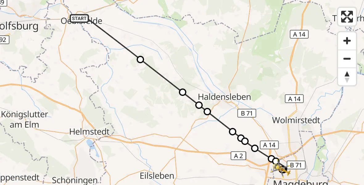 Flugroute Rettungshubschrauber Oebisfelde-Weferlingen - Magdeburg Hospital, 24 Mai 2026, 17:48