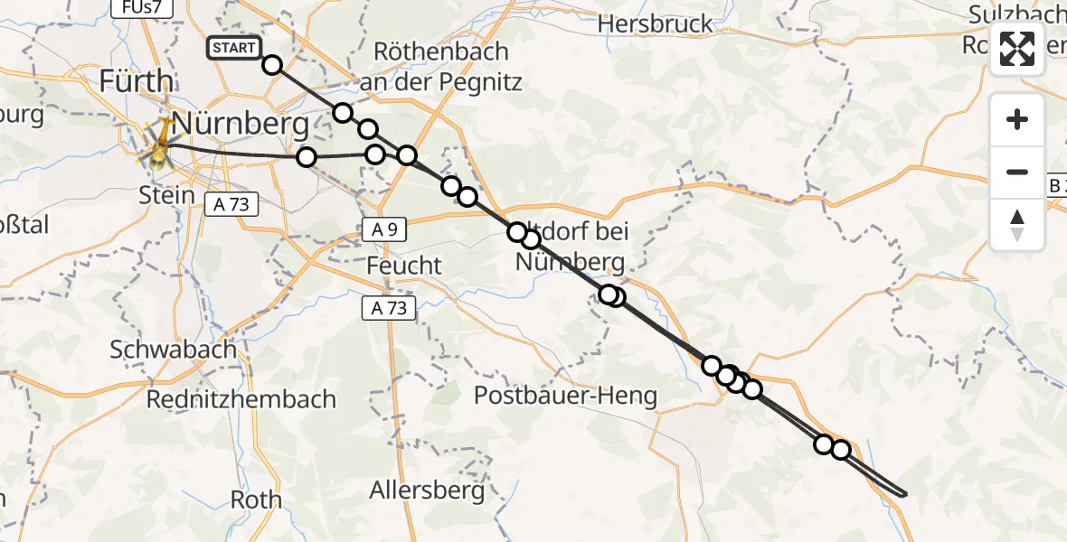Flugroute Ambulanzhubschrauber Flughafen Nuremberg - Nürnberg, 24 Mai 2026, 17:49