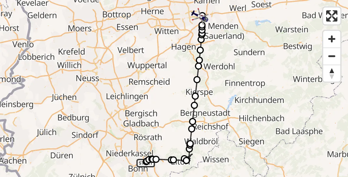 Flugroute Polizeihubschrauber Bonn-Hangelar Flugplatz - Dortmund Flughafen, 24 Mai 2026, 17:52