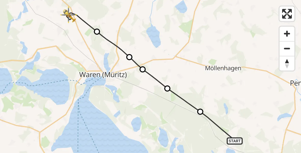 Flugroute Rettungshubschrauber Kratzeburg - Grabowhöfe, 24 Mai 2026, 17:57