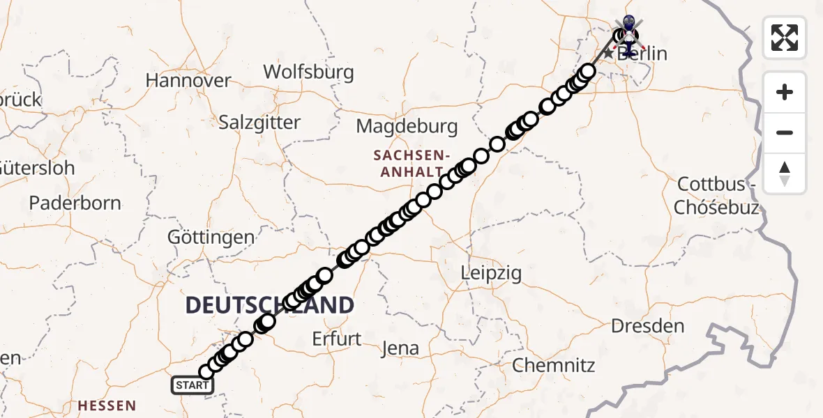 Flugroute Polizeihubschrauber Eiterfeld - Ahrensfelde Hubschrauberlandeplatz, 24 Mai 2026, 18:02