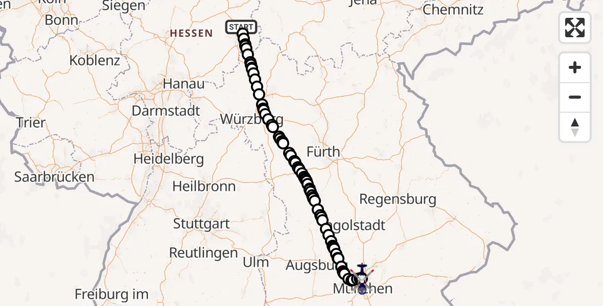 Flugroute Polizeihubschrauber Hünfeld - Oberschleißheim, 24 Mai 2026, 18:03