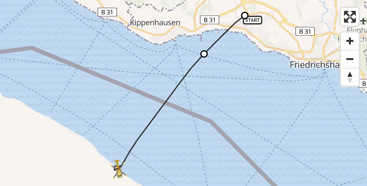 Flugroute Rettungshubschrauber Friedrichshafen Hospital - Immenstaad am Bodensee, 24 Mai 2026, 18:08