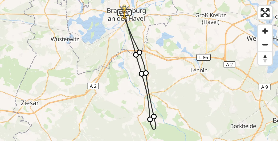Flugroute Rettungshubschrauber Brandenburg an der Havel - Brandenburg an der Havel, 24 Mai 2026, 18:18