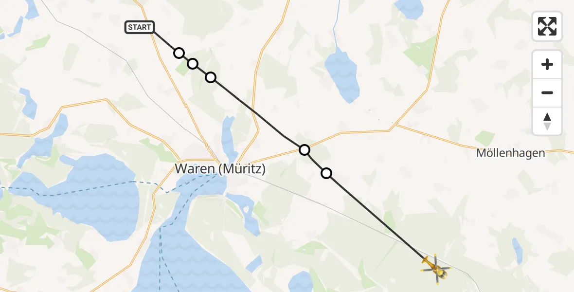 Flugroute Rettungshubschrauber Grabowhöfe - Schloen-Dratow, 24 Mai 2026, 18:27