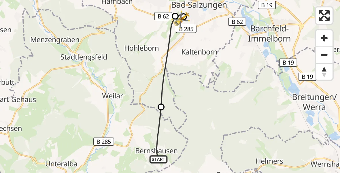 Flugroute Rettungshubschrauber Dermbach - Bad Salzungen Hospital, 24 Mai 2026, 18:28