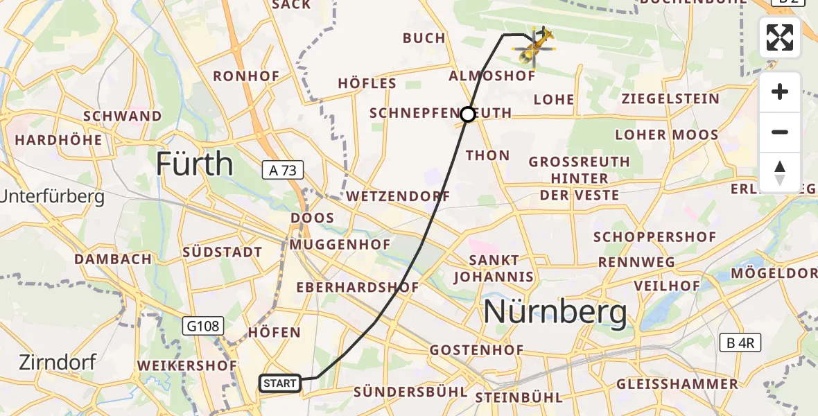 Flugroute Ambulanzhubschrauber Nürnberg - Flughafen Nuremberg, 24 Mai 2026, 18:30