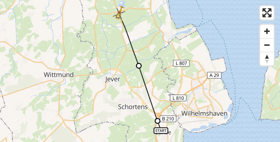 Flugroute Rettungshubschrauber Sande - Wangerland, 24 Mai 2026, 18:36