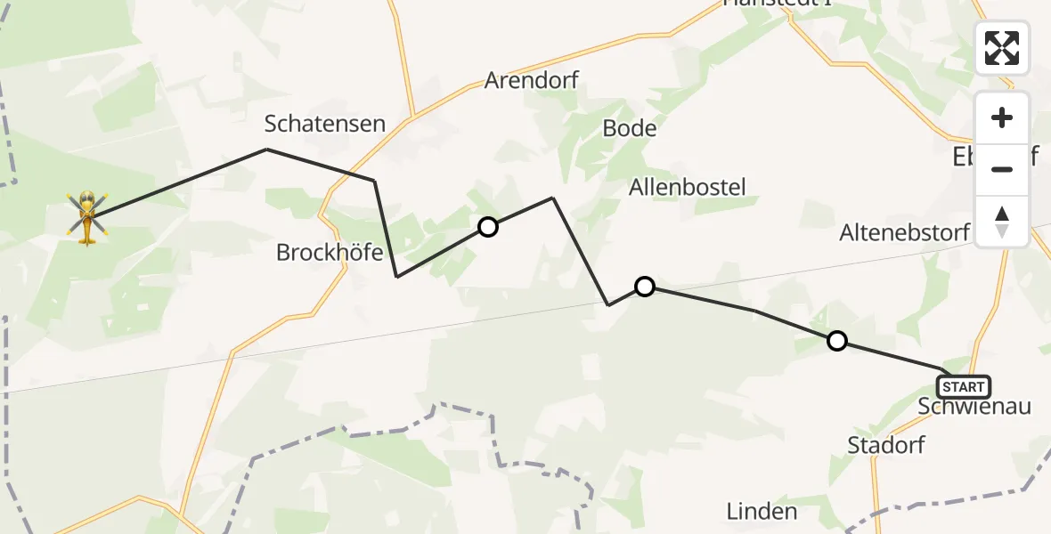 Flugroute Rettungshubschrauber Schwienau - Wriedel, 24 Mai 2026, 19:00