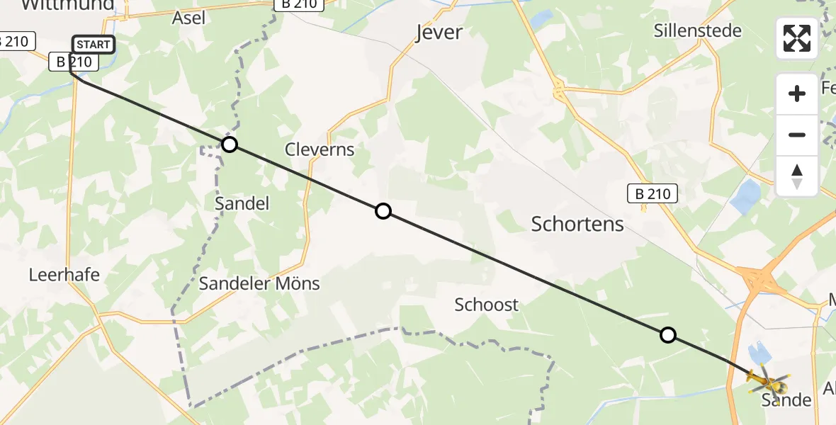 Flugroute Rettungshubschrauber Wittmund - Sande, 24 Mai 2026, 20:44