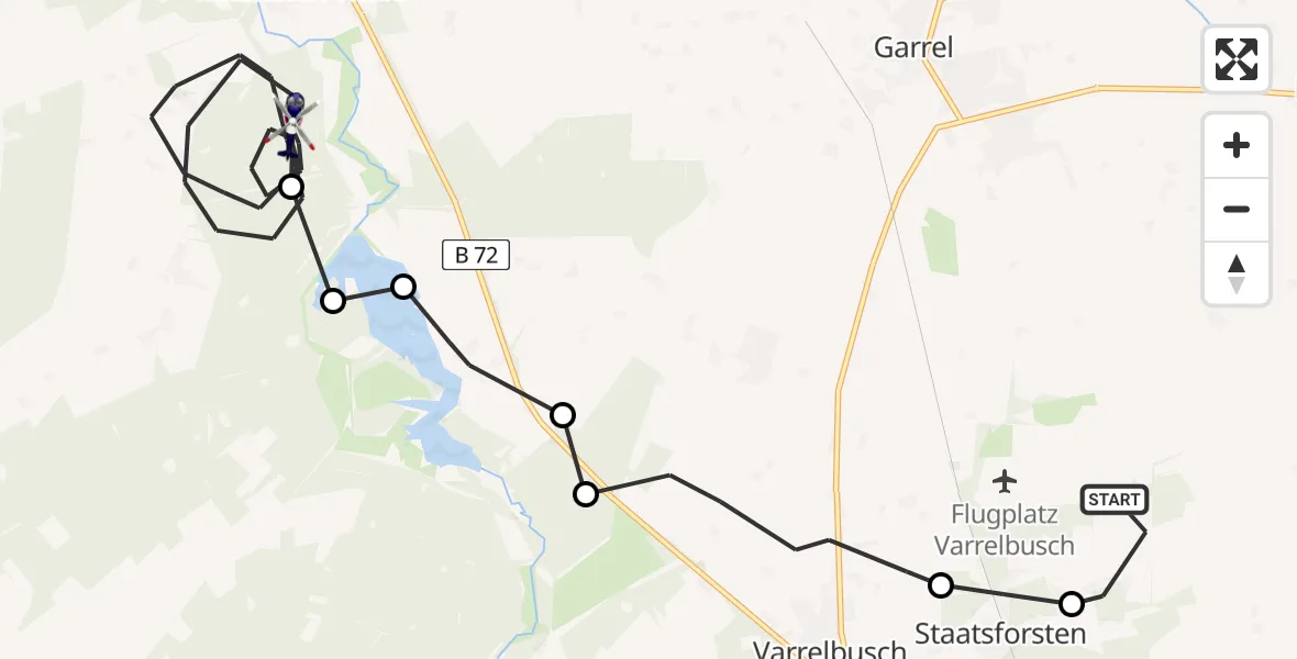 Flugroute Polizeihubschrauber Garrel - Friesoythe, 24 Mai 2026, 21:15