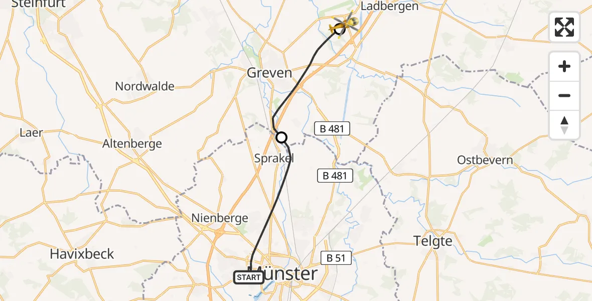 Flugroute Ambulanzhubschrauber Münster - Christoph  Westfalen-ADAC, 24 Mai 2026, 21:56