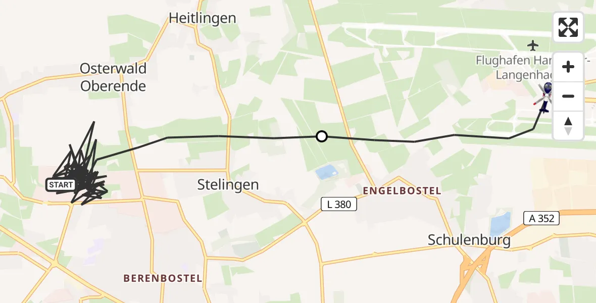 Flugroute Polizeihubschrauber Garbsen - Flughafen Hannover, 25 Mai 2026, 00:30