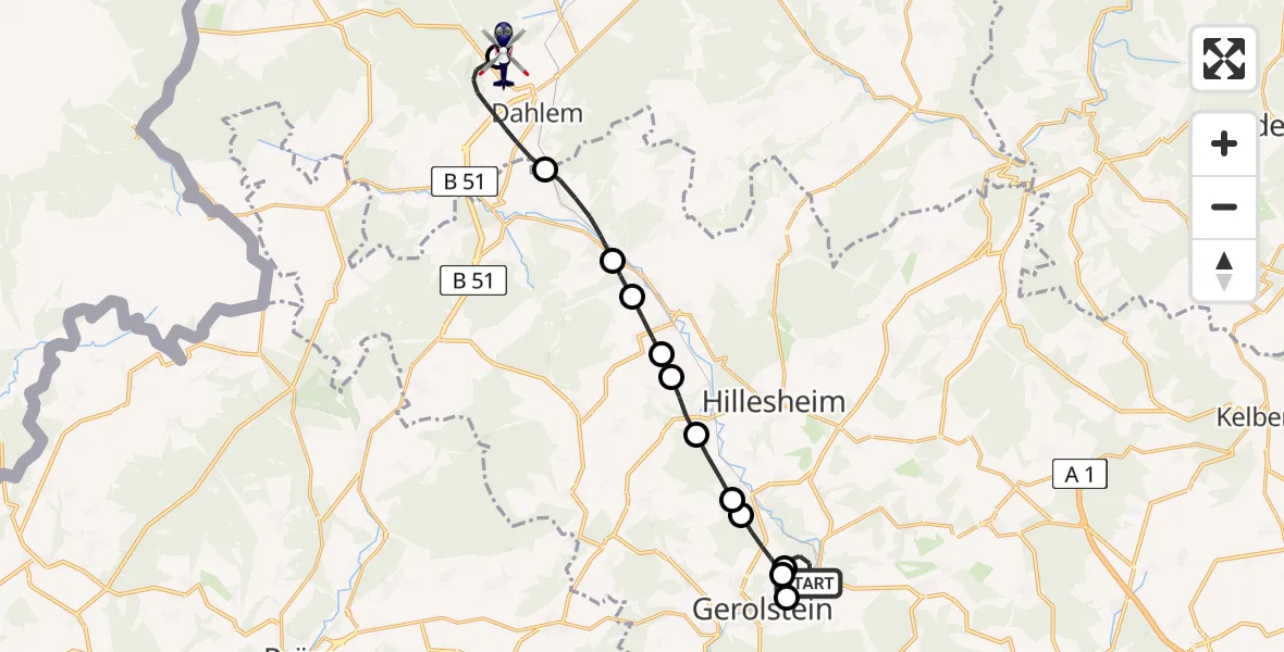 Flugroute Polizeihubschrauber Pelm - Dahlemer Binz Flugplatz, 25 Mai 2026, 01:52