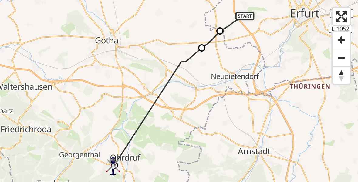 Flugroute Polizeihubschrauber Erfurt - Ohrdruf, 25 Mai 2026, 01:55