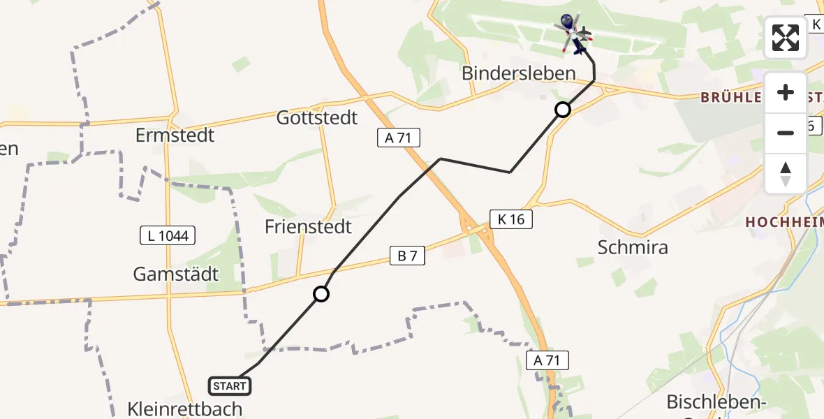 Flugroute Polizeihubschrauber Nesse-Apfelstädt - Erfurt-Weimar Flughafen, 25 Mai 2026, 02:22