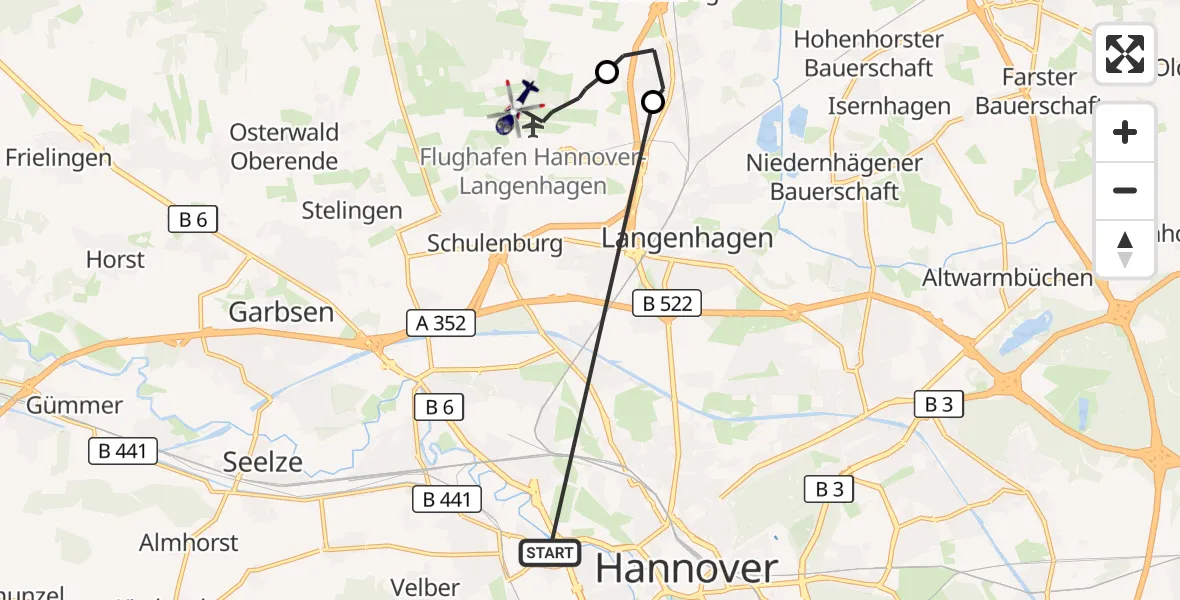 Flugroute Polizeihubschrauber Hannover - Flughafen Hannover, 25 Mai 2026, 04:56