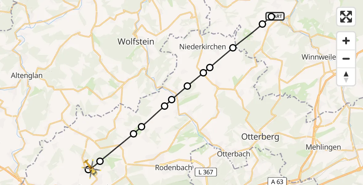 Flugroute Rettungshubschrauber Imsweiler UL - Kottweiler-Schwanden, 25 Mai 2026, 06:05
