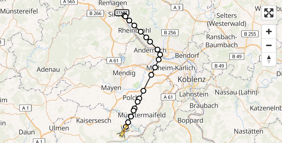 Flugroute Rettungshubschrauber Sinzig - Binningen, 25 Mai 2026, 06:10