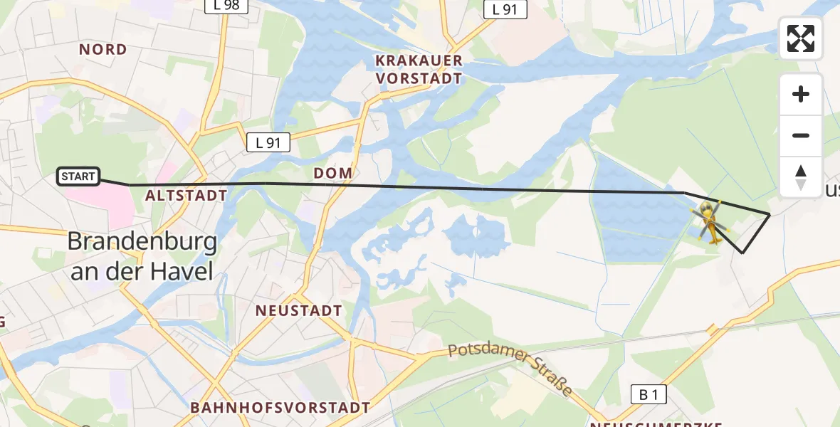 Flugroute Rettungshubschrauber Brandenburg an der Havel - Brandenburg an der Havel, 25 Mai 2026, 06:43