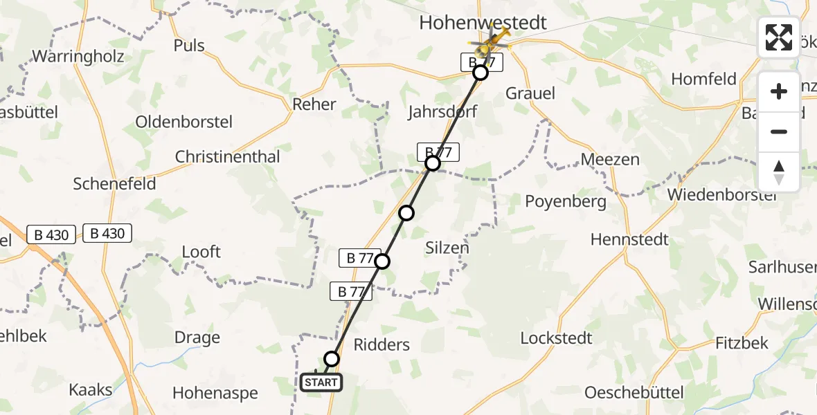 Flugroute Rettungshubschrauber Itzehoe Hungriger Wolf Flugplatz - Hohenwestedt, 25 Mai 2026, 06:43
