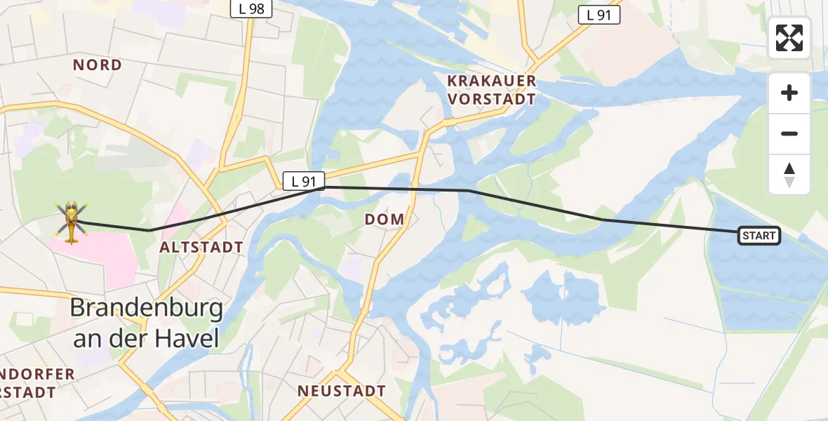 Flugroute Rettungshubschrauber Brandenburg an der Havel - Brandenburg an der Havel, 25 Mai 2026, 07:16