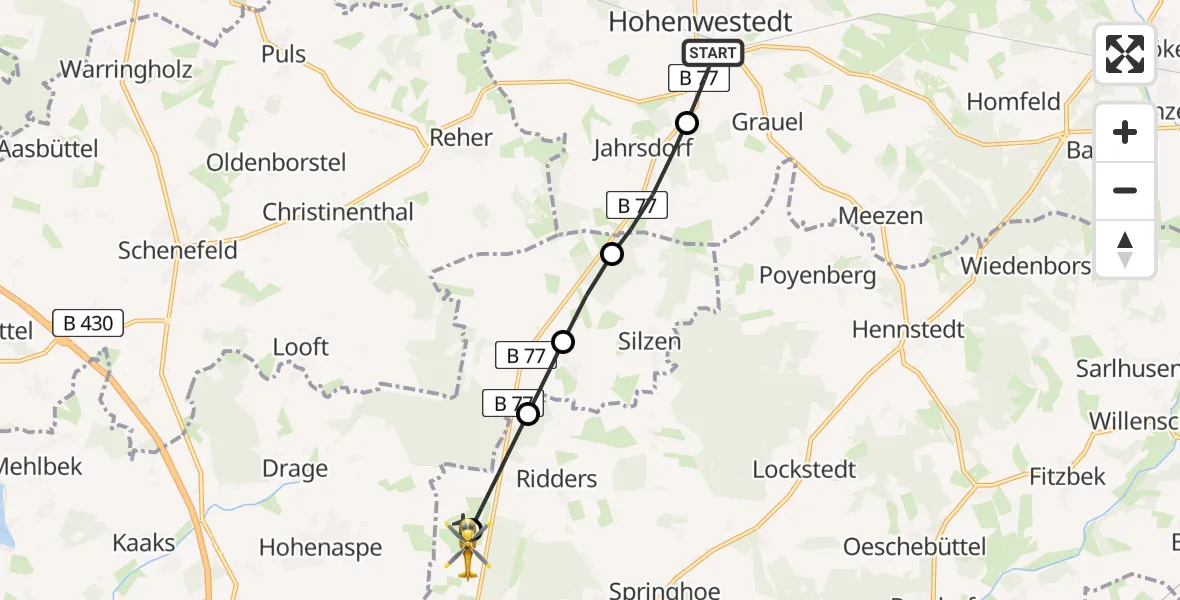 Flugroute Rettungshubschrauber Hohenwestedt - Itzehoe Hungriger Wolf Flugplatz, 25 Mai 2026, 07:18