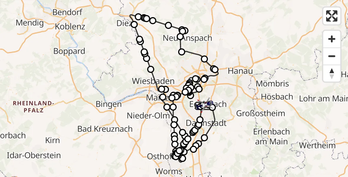 Flugroute Polizeihubschrauber Flughafen Frankfurt-Egelsbach - Flughafen Frankfurt-Egelsbach, 25 Mai 2026, 07:26