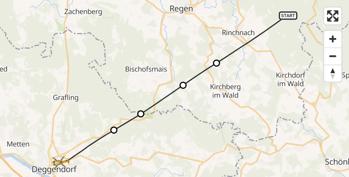 Flugroute Rettungshubschrauber Rinchnach - Deggendorf, 25 Mai 2026, 07:32