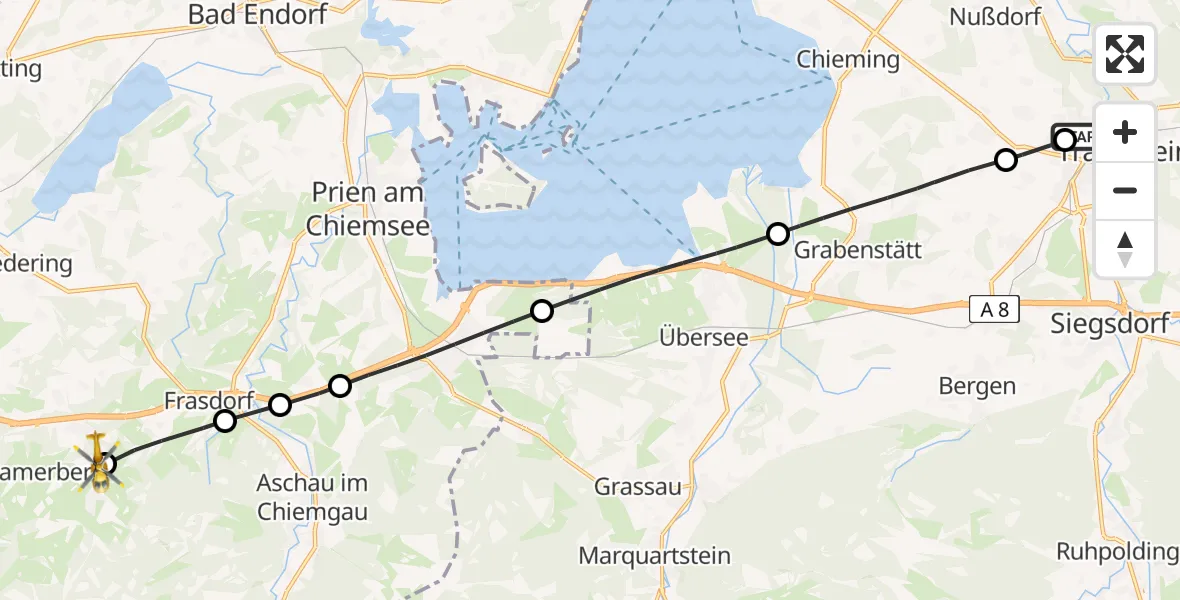 Flugroute Rettungshubschrauber Traunstein Hospital - Samerberg, 25 Mai 2026, 07:42