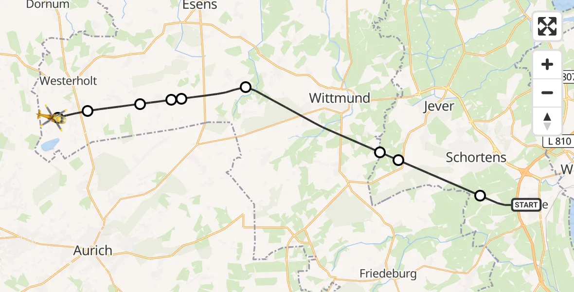 Flugroute Rettungshubschrauber Sande - Eversmeer, 25 Mai 2026, 08:04