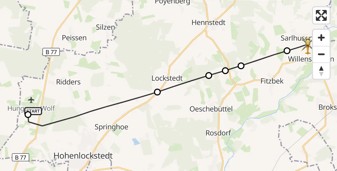 Flugroute Rettungshubschrauber Itzehoe Hungriger Wolf Flugplatz - Sarlhusen, 25 Mai 2026, 08:17