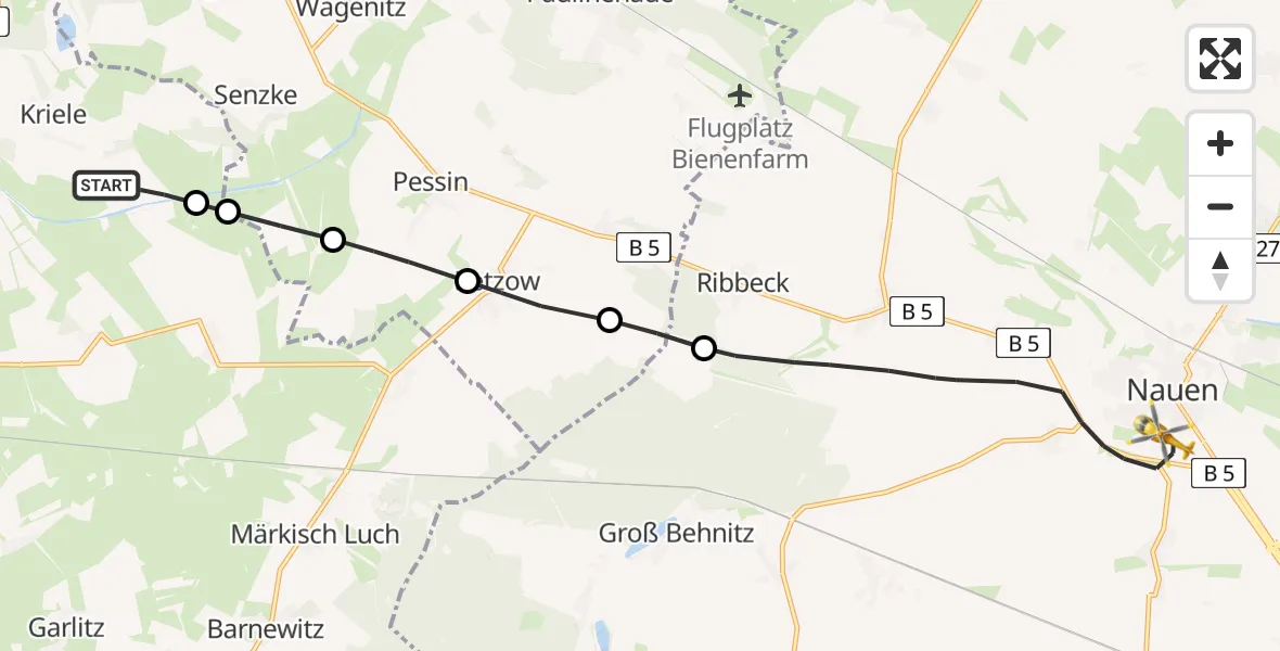 Flugroute Rettungshubschrauber Kotzen - Nauen, 25 Mai 2026, 08:31