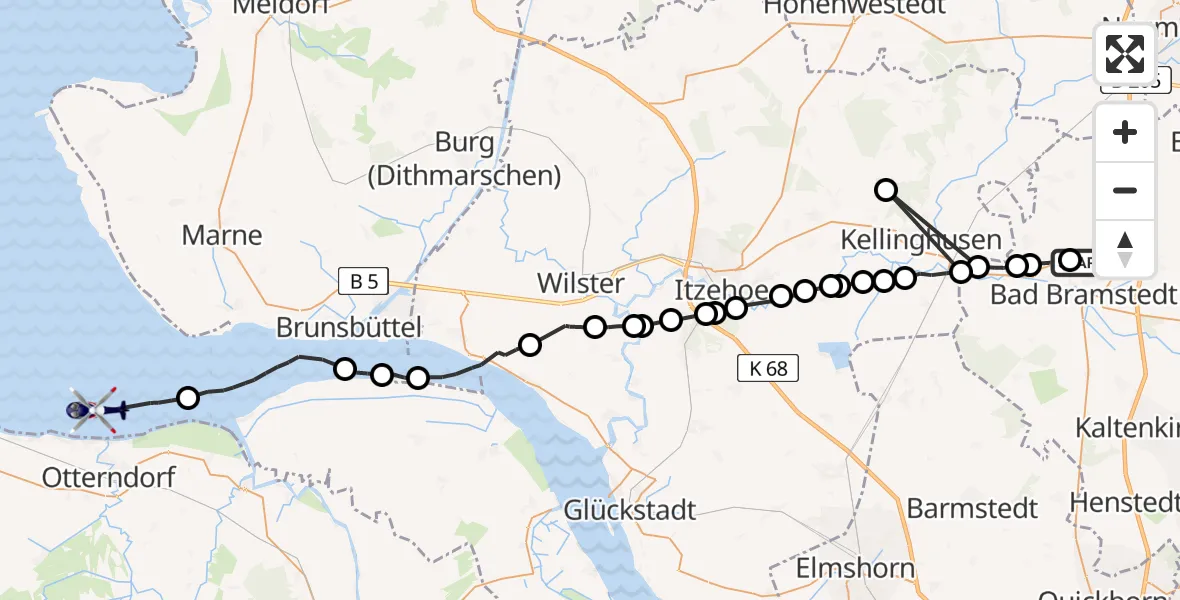 Flugroute Polizeihubschrauber Fuhlendorf - Otterndorf, 25 Mai 2026, 08:36