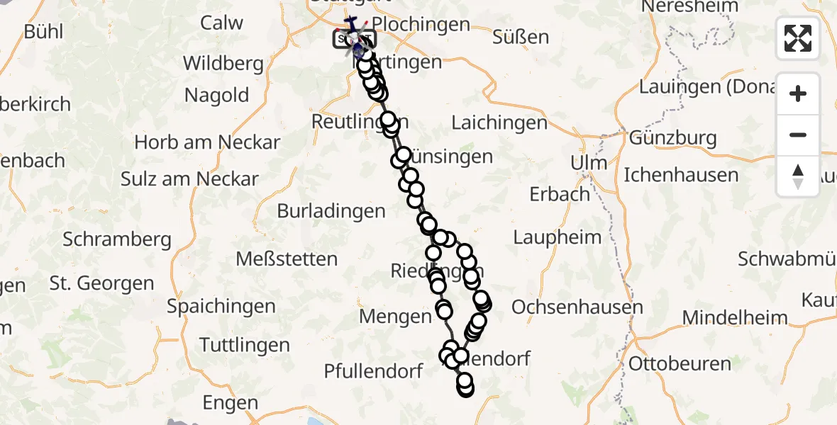 Flugroute Polizeihubschrauber Flughafen Stuttgart - Flughafen Stuttgart, 25 Mai 2026, 08:55