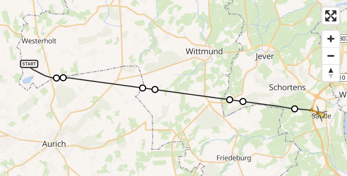 Flugroute Rettungshubschrauber Eversmeer - Sande, 25 Mai 2026, 09:04