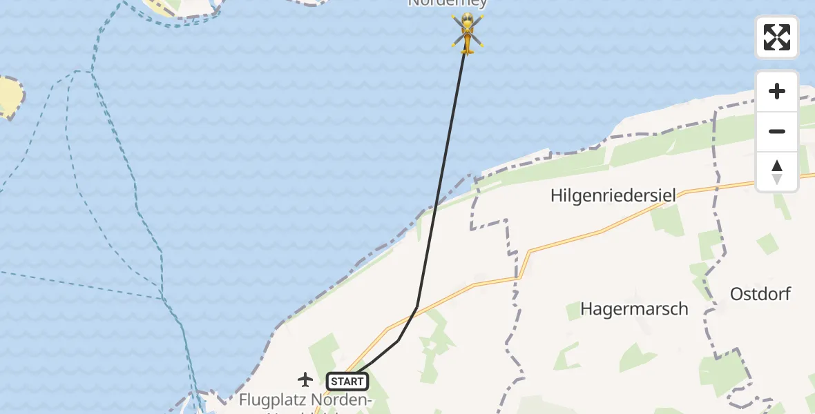 Flugroute Ambulanzhubschrauber Norden - Noordzee, 25 Mai 2026, 09:12