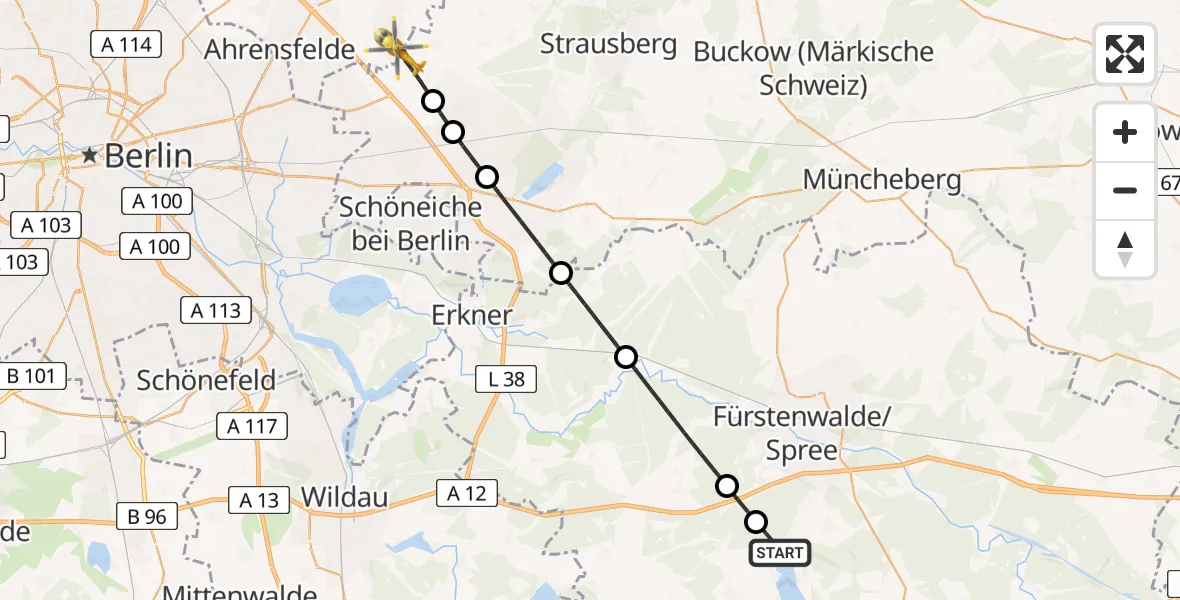 Flugroute Rettungshubschrauber Bad Saarow - Altlandsberg, 25 Mai 2026, 09:14