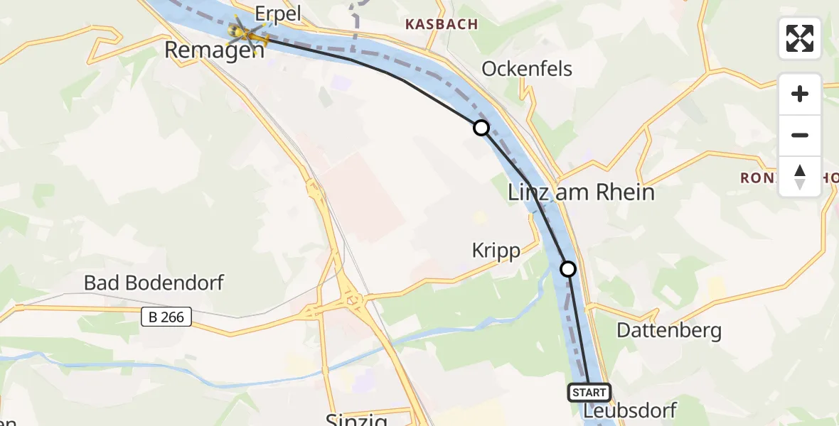 Flugroute Rettungshubschrauber Sinzig - Remagen, 25 Mai 2026, 09:21