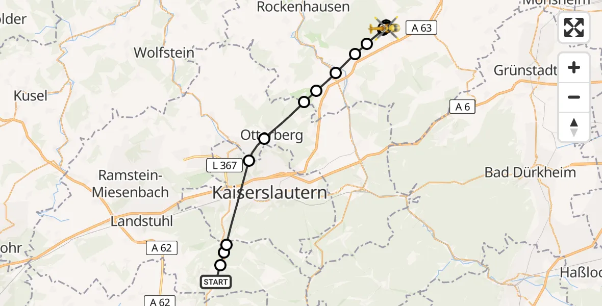 Flugroute Rettungshubschrauber Schopp - Dannenfels, 25 Mai 2026, 09:37